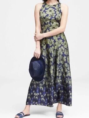 Banana Republic Floral Maxi Dress | Size 14 | Sleeveless Blue & Sage